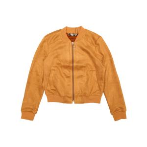 Allegra K ボンバー ジャケット クロップド コート スタンドカラー ジップアップ バイカー フェイクスエード レディース カーキ L