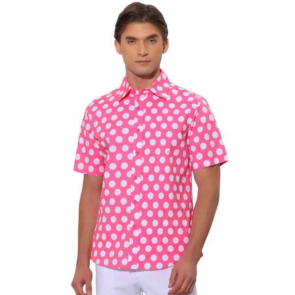 Lars Amadeus 水玉柄シャツ ドレスシャツ トップス ボタンダウン 襟付き 半袖 プリント...