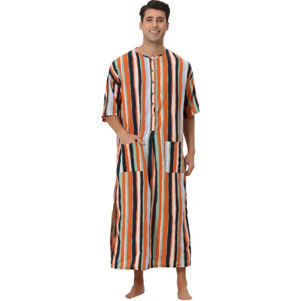 Lars Amadeus ストライプ ナイトシャツ コントラストカラー 半袖 ボタンダウン ナイトガ...