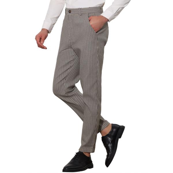 Lars Amadeus ロングパンツ チェック柄パンツ フラットフロント コントラストカラー 格子...
