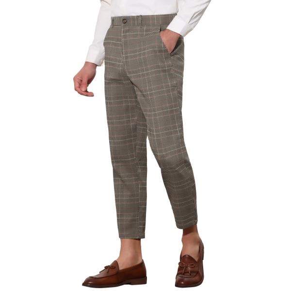 Lars Amadeus チェック柄クロップドパンツ フラットフロント 足首丈 チェック ドレスパン...