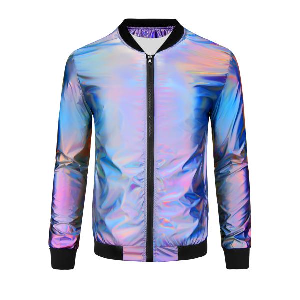 Lars Amadeus 長袖コート メタリック ボンバー ジャケット ホログラフィック ベースボー...