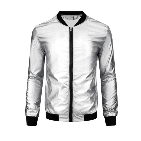 Lars Amadeus 長袖コート メタリック ボンバー ジャケット ホログラフィック ベースボー...