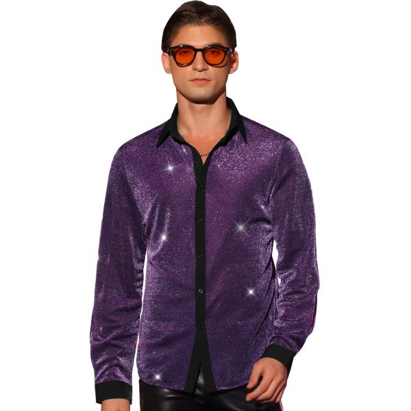 Lars Amadeus スパークル トップス ドレス シャツ 長袖 パーティー シャイニング シャ...