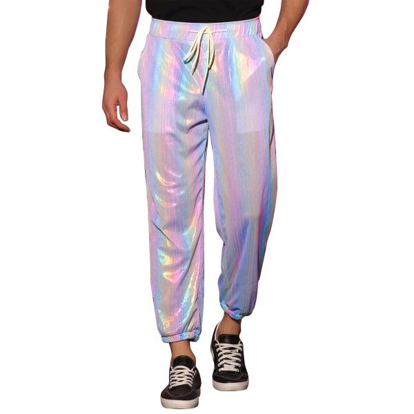 Lars Amadeus タイウェスト 光沢 ドローストリング ジョガー メタリック スウェットパン...