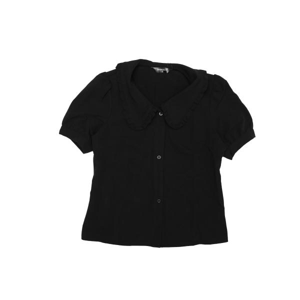 Allegra K デニムブラウス フリル丸襟 パフスリーブ 半袖 シャツ オフィス カジュアル ト...