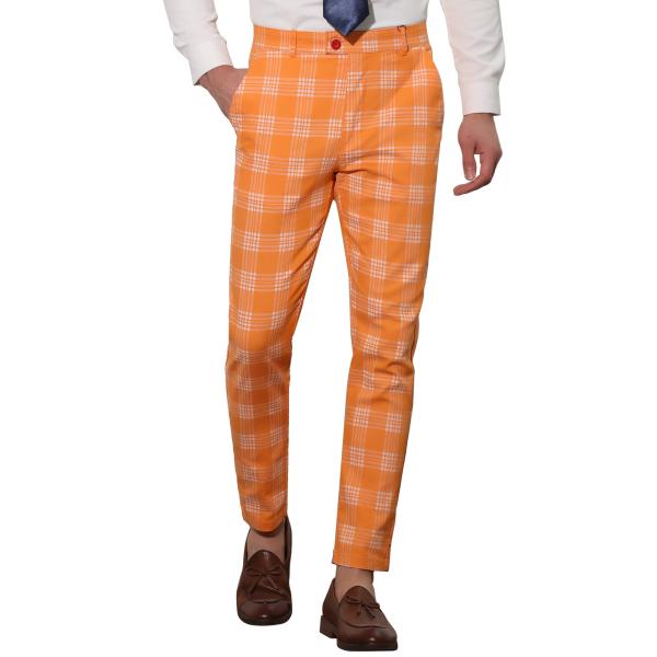 Lars Amadeus チェック柄パンツ カジュアル スリム フラットフロント スキニー チェック...