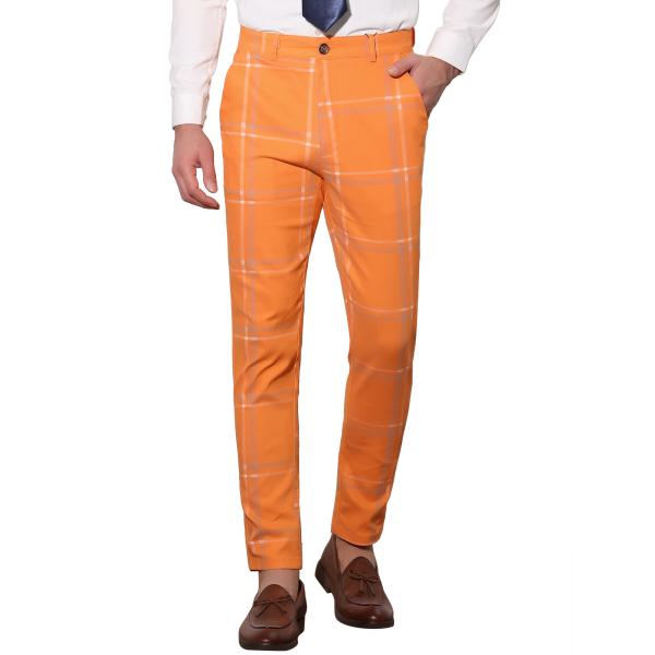 Lars Amadeus ロングパンツ カジュアルズボンドレス チェック柄 スリム フィット フラッ...