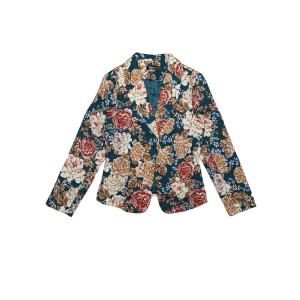 Allegra K ブレザー ジャケット 長袖 プリント ノッチドラペル 前開き オープンフロント ショート丈 レディース ダークグリーンの花柄 S