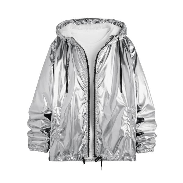 Lars Amadeus メンズ メタリック 軽量 長袖 ジッパー ドローストリング フード付きジャ...