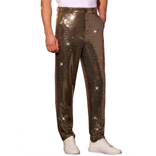 Lars Amadeus メンズ パーティー ディスコ スパンコール パンツ シャイニー ストレート...