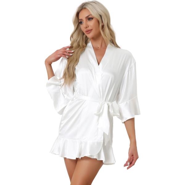 uxcell cheibear レディース サテン パジャマ シルキー 3/4 スリーブ タイウエス...