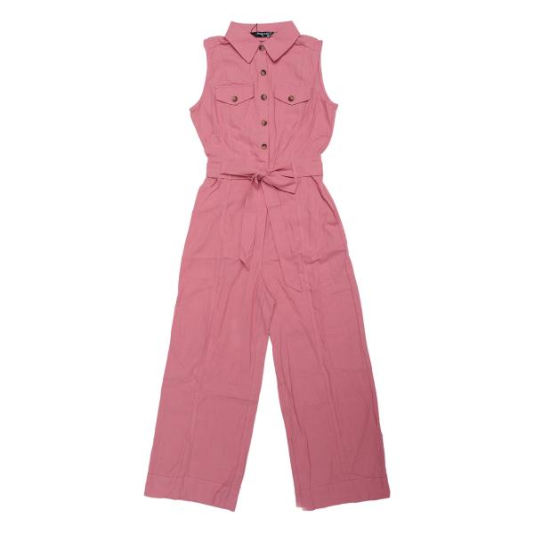Allegra K ジャンプスーツ ノースリーブ 足首ネクタイウエスト 作業服 ボタンフロント レデ...