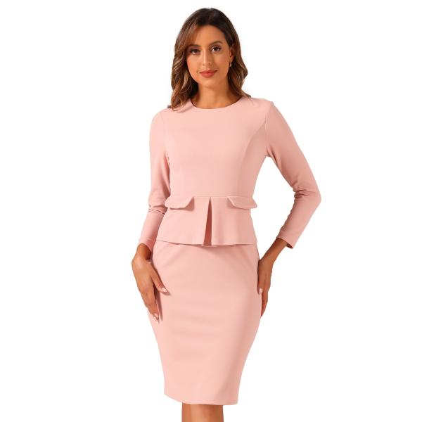 Allegra K シースドレス ボディコンワンピース 七分袖 ペンシルドレス ペプラム 通勤 オフ...