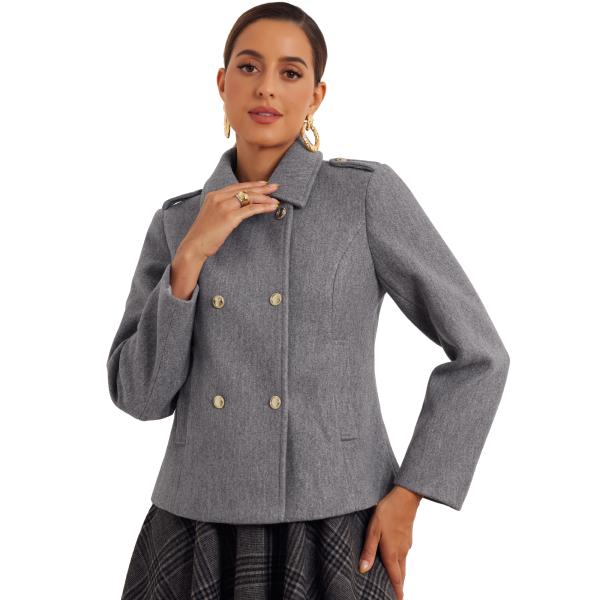 uxcell Allegra K レディース ラペルコート ポケット付き ダブルブレスト 長袖 カジ...