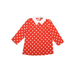Allegra K 襟付き 水玉 ブラウス 丸襟 トップス 七分袖 可愛い カジュアル スリムフィット ハロウィン衣装 レディース オレンジ S