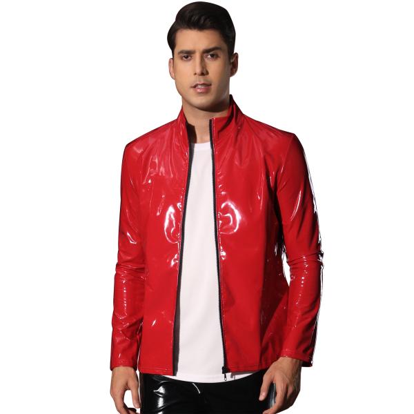 Lars Amadeus メンズ メタリックジャケット 光沢 パーティー ナイトクラブ ジッパー ア...