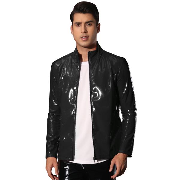 Lars Amadeus メンズ メタリックジャケット 光沢 パーティー ナイトクラブ ジッパー ア...