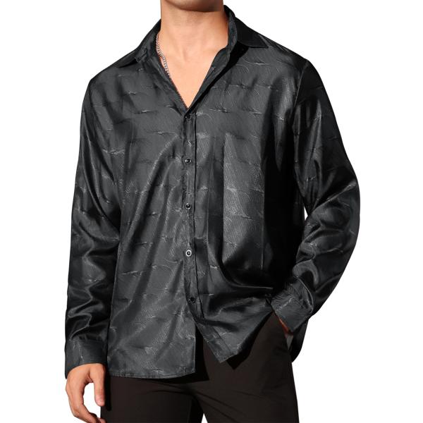 Lars Amadeus メンズ ボタンダウン ウェディング パーティー 光沢のあるサテン ドレス ...