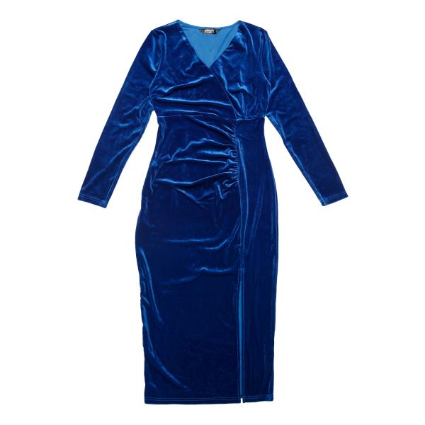 Allegra K ペンシル ワンピース ベルベット ボディコン Vネック 長袖 シャーリング スプ...