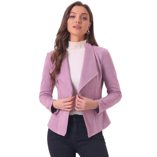 uxcell Allegra K カーディガン フェイクスエード ジャケット オープンフロント 前開...