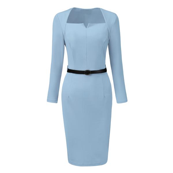 Allegra K 長袖ワンピース ボディコン ペンシルドレス ベルト付き エレガント オフィス シ...