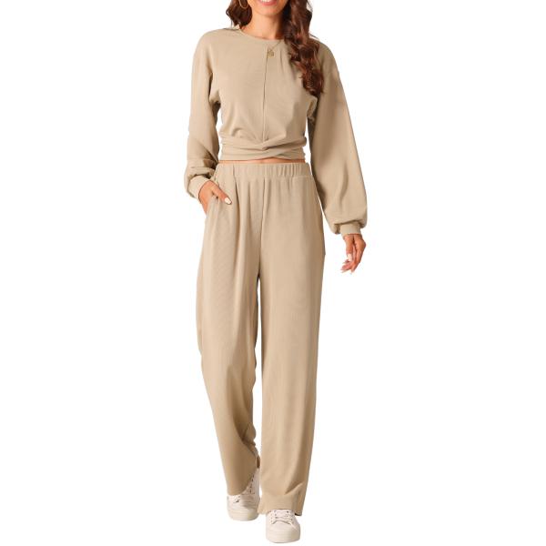 Seta T レディース ツーピース アウトフィット スウェットスーツセット ワイドレッグスウェット...