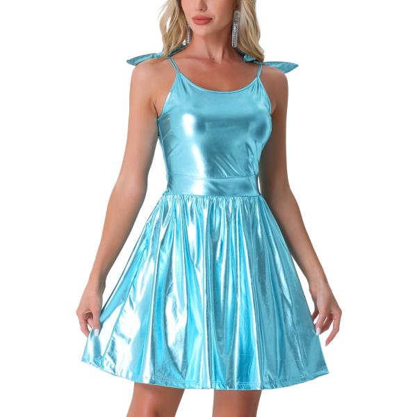 Allegra K スパゲッティストラップドレス レディース メタリックAライン ノースリーブ パー...