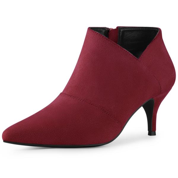 Perphy ポインテッドトゥ カットアウト キトンヒール アンクルブーツ レディース ブルゴーニュ...