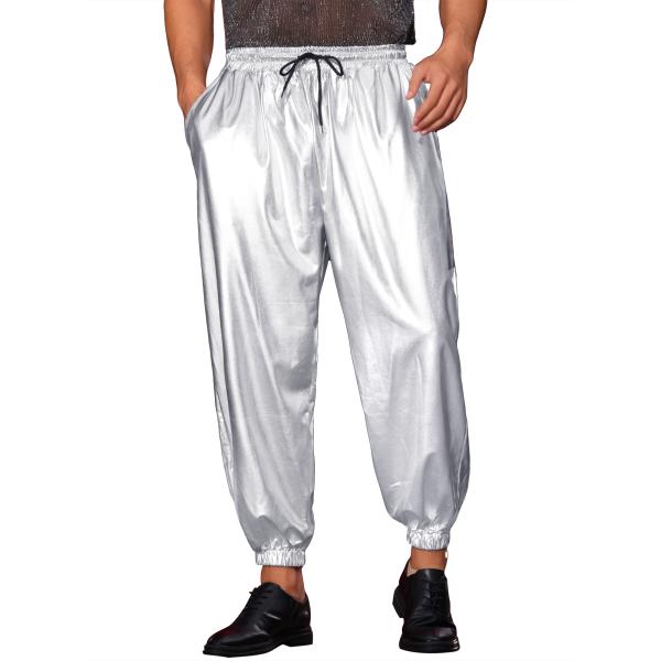 Lars Amadeus メンズ メタリックパンツ 伸縮性ウエスト ナイトクラブ パーティー ディス...