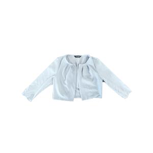 Allegra K トップ カーディガン ボレロ ノーカラー プリーツ オープンフロント クロップド 七分袖 シュラッグ レディース ライトブルー M