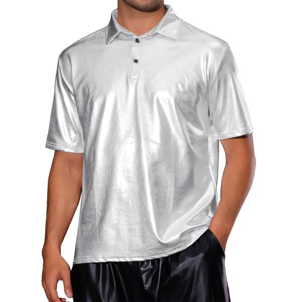 uxcell Lars Amadeus メンズ 光沢 ポロシャツ 襟付き 半袖 スパークル クラブ ...
