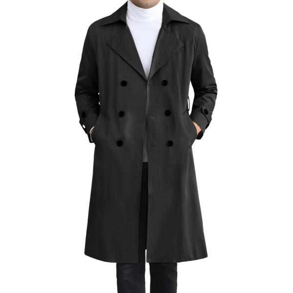 Lars Amadeus ベルト付き トレンチコート メンズ ロングジャケット ウィンドブレーカー ...