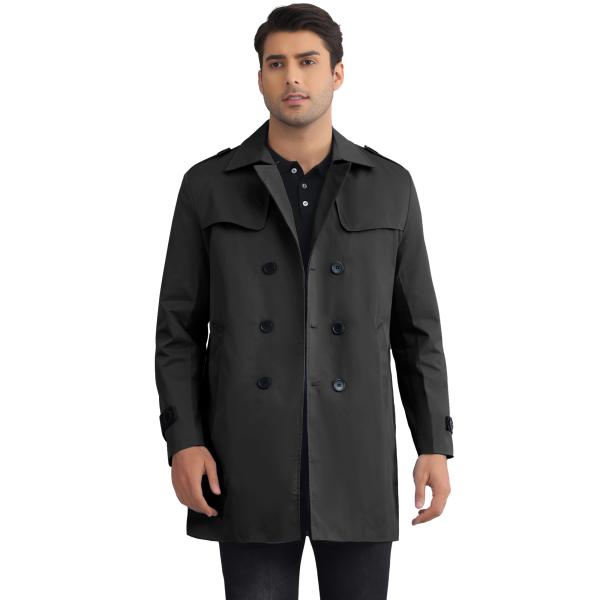 Lars Amadeus 男性用トレンチコート ダブルブレスト 冬用ジャケット オーバーコート ベル...