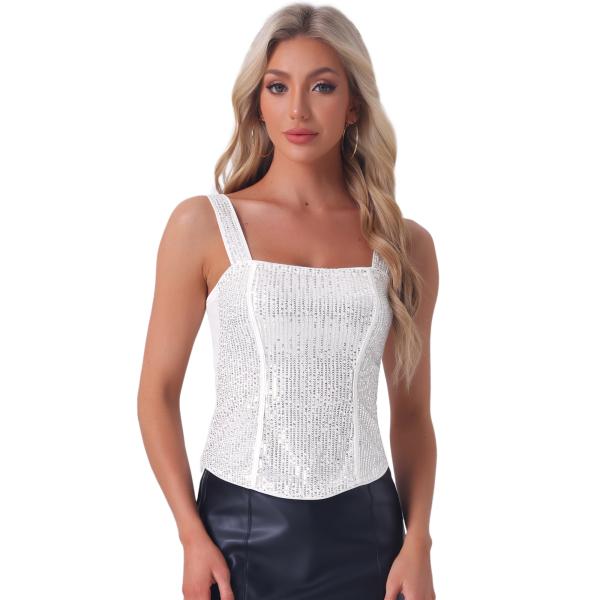 Allegra K レディース スパンコール タンクトップ キラキラ グリッター ノースリーブ キャ...