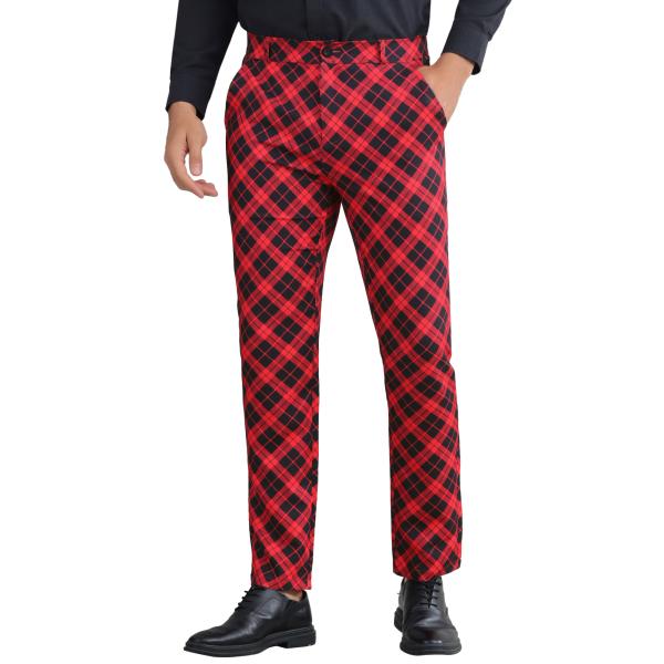 Lars Amadeus メンズ用格子柄プリントパンツ カラーブロック レギュラーフィット チェック...
