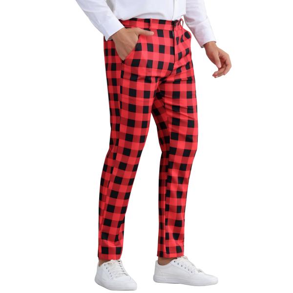 Lars Amadeus メンズ レギュラーフィット カラーブロック タータン柄 ドレスパンツ チェ...