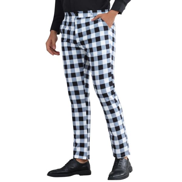 Lars Amadeus メンズ レギュラーフィット カラーブロック タータン柄 ドレスパンツ チェ...