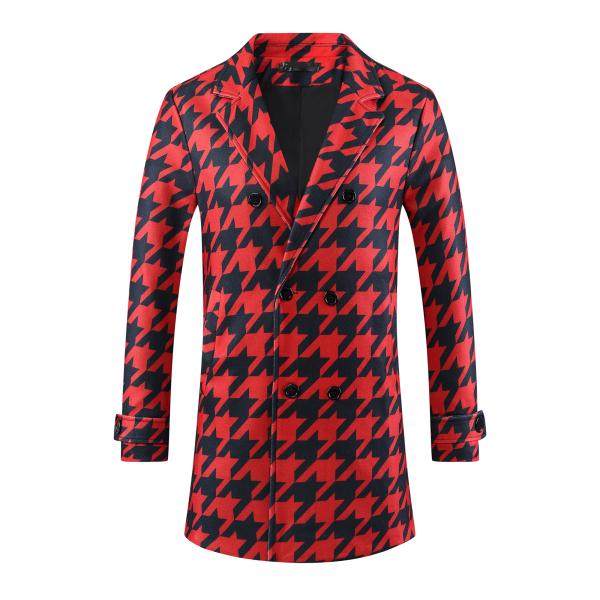 Lars Amadeus ハウンドトゥーストレンチコート 千鳥格子 ダブルブレスト チェック柄 冬用...