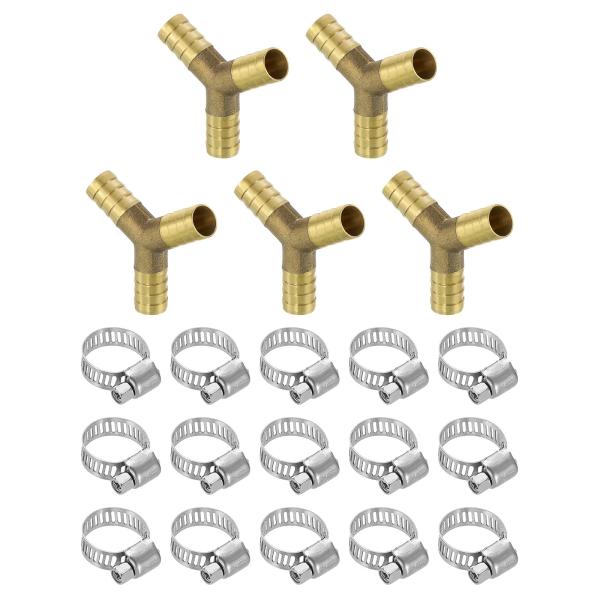uxcell 5個の真鍮ホースバーブフィッティング 3ウェイY字型1/2"バーブx 1/2"バーブx...