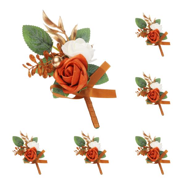 uxcell メンズ用カラメルブートニア6個セット ウェディングブ ライドグブートニアピン付きポケッ...