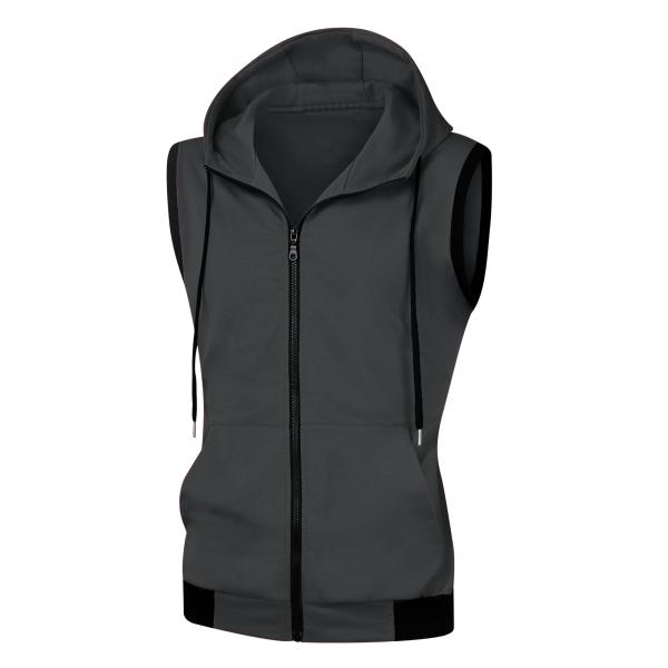 Lars Amadeus スポーツパーカー ベスト ジップアップ ドローストリング フード付き スウ...