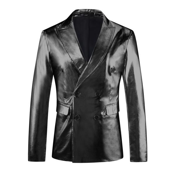 Lars Amadeus 輝くメタリックブレザー メンズ ピークラペル ダブルブレスト パーティー ...