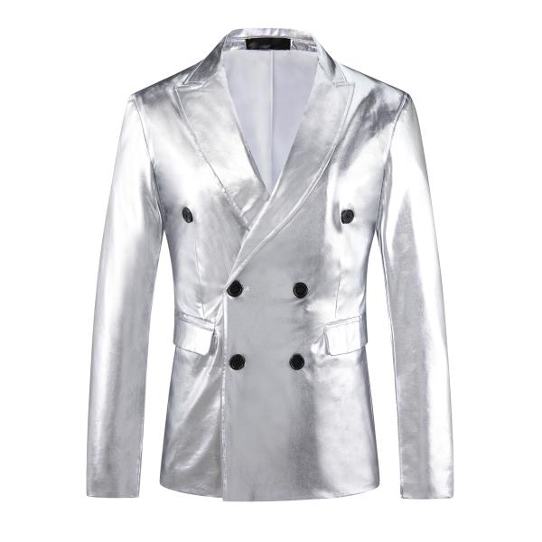 Lars Amadeus 輝くメタリックブレザー メンズ ピークラペル ダブルブレスト ディスコ ス...