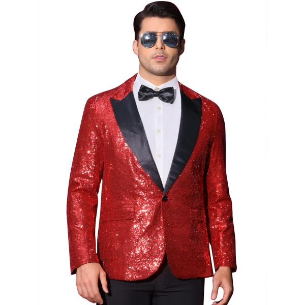 Lars Amadeus 光沢 スパンコールブレザー ピークラペル グリッター ウェディング 輝く ...