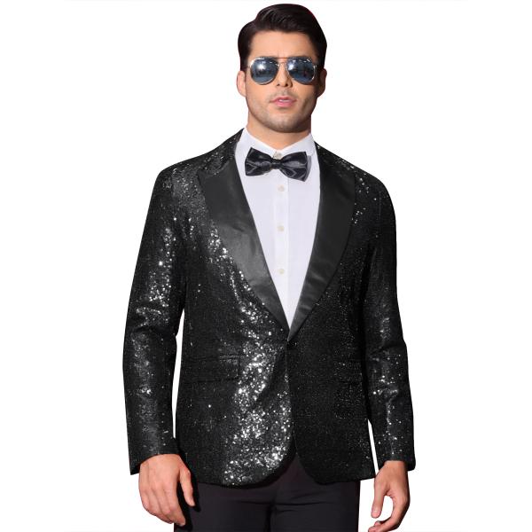 Lars Amadeus 光沢 スパンコールブレザー ピークラペル グリッター ウェディング 輝く ...