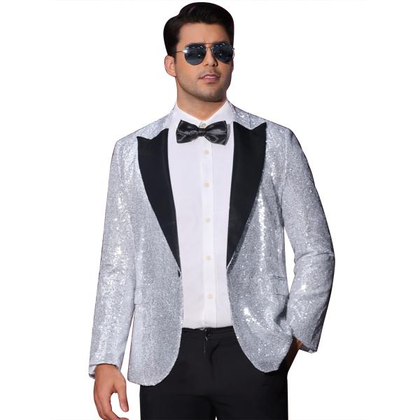 Lars Amadeus 光沢 スパンコールブレザー ピークラペル グリッター ウェディング 輝く ...