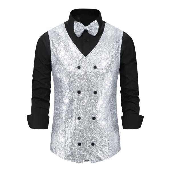 Lars Amadeus メンズ 輝くベスト ダブルブレスト パーティー ディスコ ナイトクラブ ノ...