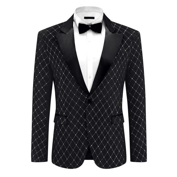 Lars Amadeus メンズ ベルベット 光る ピークラペル アーガイル タキシード ウェディン...