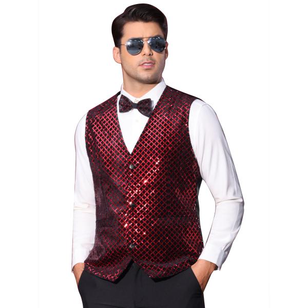 Lars Amadeus アーガイル スパンコール ベスト メンズ Vネック パーティードレス ナイ...